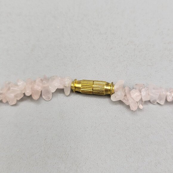 Rose Quartz Chip Bead Necklace Quartz Teardrop Sterling Pendant Wire Wrap - Picture 6 of 9